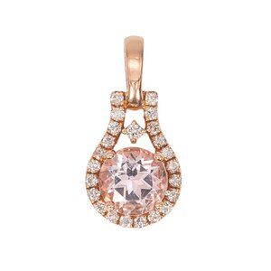 Morganite Pendant in Solid 14K Rose Gold with Natural Diamond Accents